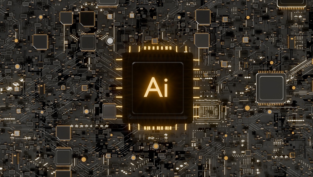 Glowing AI core on a circuit board