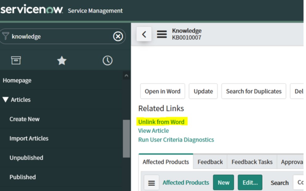 Microsoft Word to access ServiceNow